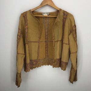 Vintage boho embroidered leather jacket